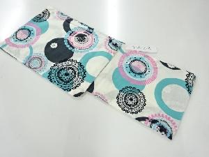 未使用品　綿紅梅円に花模様浴衣